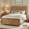 Adia Queen Size Bed | Chevron Patterned Headboard | Natural Brown