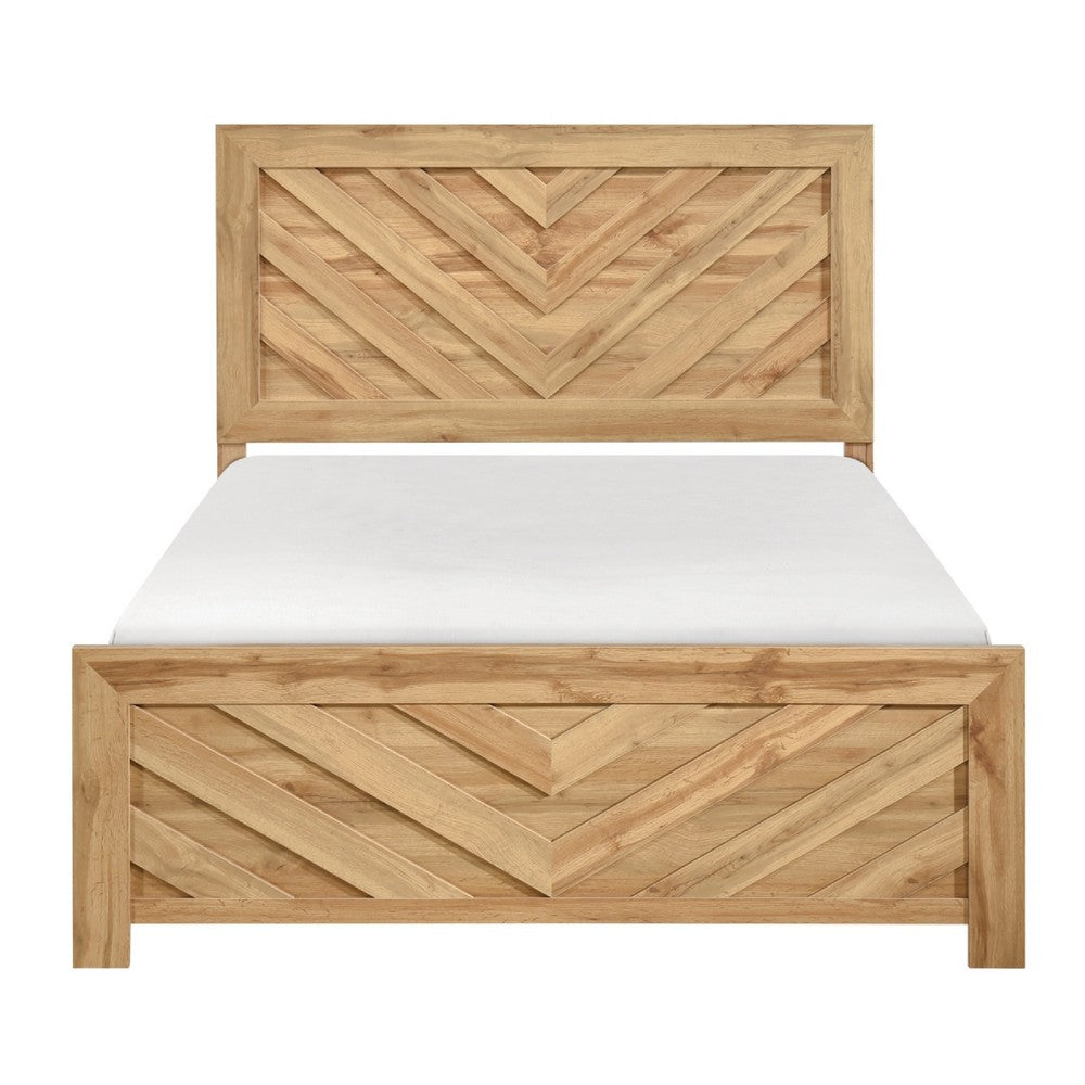 Adia King Size Bed | Chevron Patterned Headboard | Natural Brown