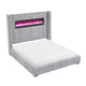 Feny Queen Size Bed w LED Fireplace | Gray Upholstered Wingback Headboard