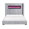 Feny King Size Bed w LED Fireplace | Gray Upholstered Wingback Headboard