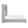 Feny King Size Bed w LED Fireplace | Gray Upholstered Wingback Headboard