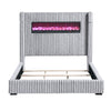 Feny King Size Bed w LED Fireplace | Gray Upholstered Wingback Headboard