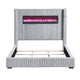 Feny King Size Bed w LED Fireplace | Gray Upholstered Wingback Headboard