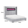 Feny King Size Bed w LED Fireplace | Gray Upholstered Wingback Headboard