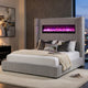 Feny King Size Bed w LED Fireplace | Gray Upholstered Wingback Headboard