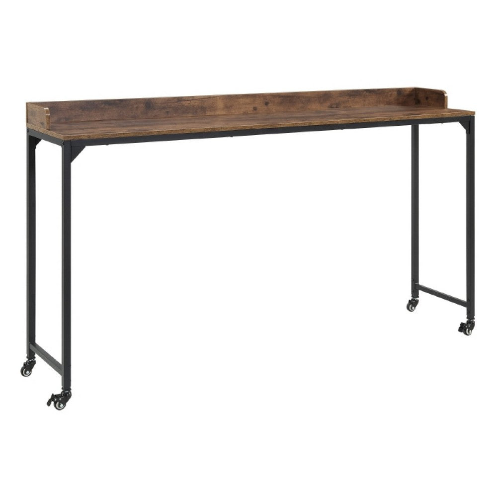 Sem Overbed Table on Wheels | 72" Rustic Brown Desk Top | Black Metal Frame