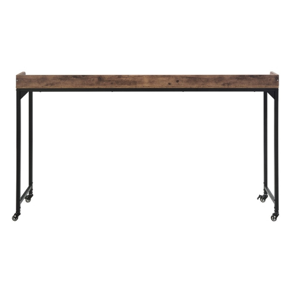 Sem Overbed Table on Wheels | 72" Rustic Brown Desk Top | Black Metal Frame