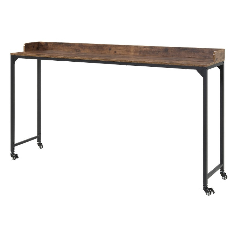 Sem Overbed Table on Wheels | 72" Rustic Brown Desk Top | Black Metal Frame