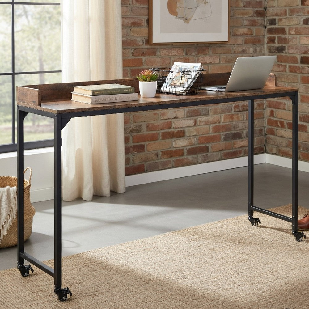 Sem Overbed Table on Wheels | 72" Rustic Brown Desk Top | Black Metal Frame