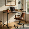 Sem Overbed Table on Wheels | 72" Rustic Brown Desk Top | Black Metal Frame