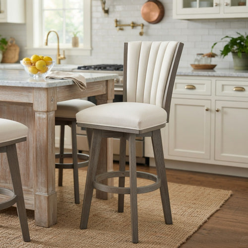 Core Swivel Pub Height Chair Bar Stool Set of 2 | Gray Velvet Flared Back