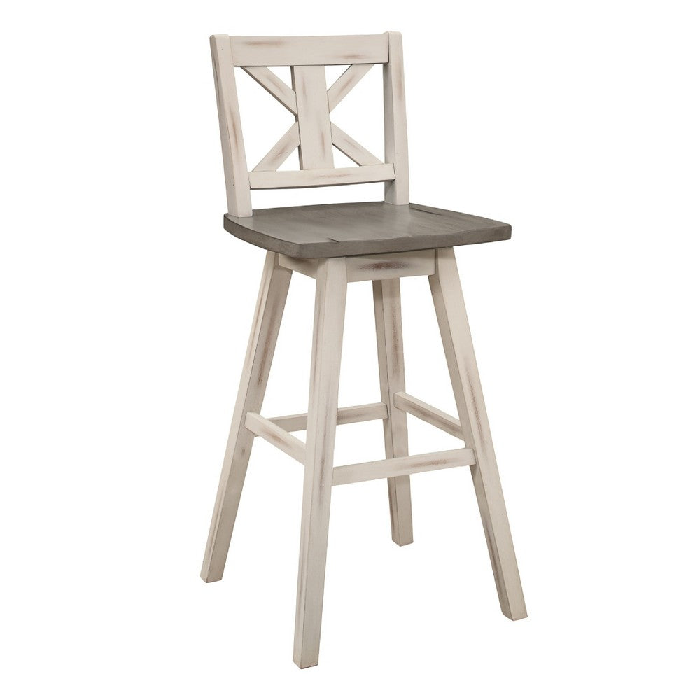 Ati Swivel Pub Height Chair Bar Stool Set of 2 | Distressed Gray and White