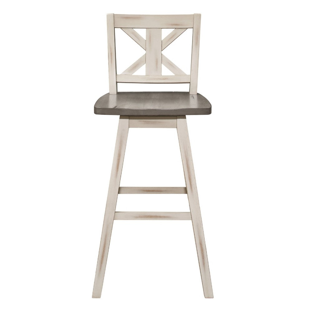 Ati Swivel Pub Height Chair Bar Stool Set of 2 | Distressed Gray and White