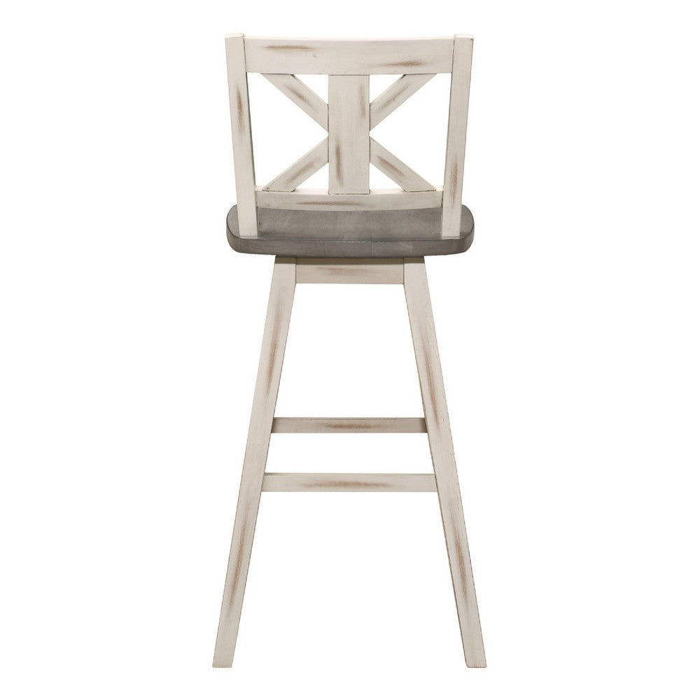 Ati Swivel Pub Height Chair Bar Stool Set of 2 | Distressed Gray and White