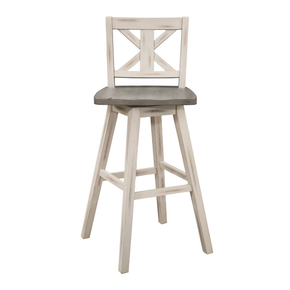 Ati Swivel Pub Height Chair Bar Stool Set of 2 | Distressed Gray and White