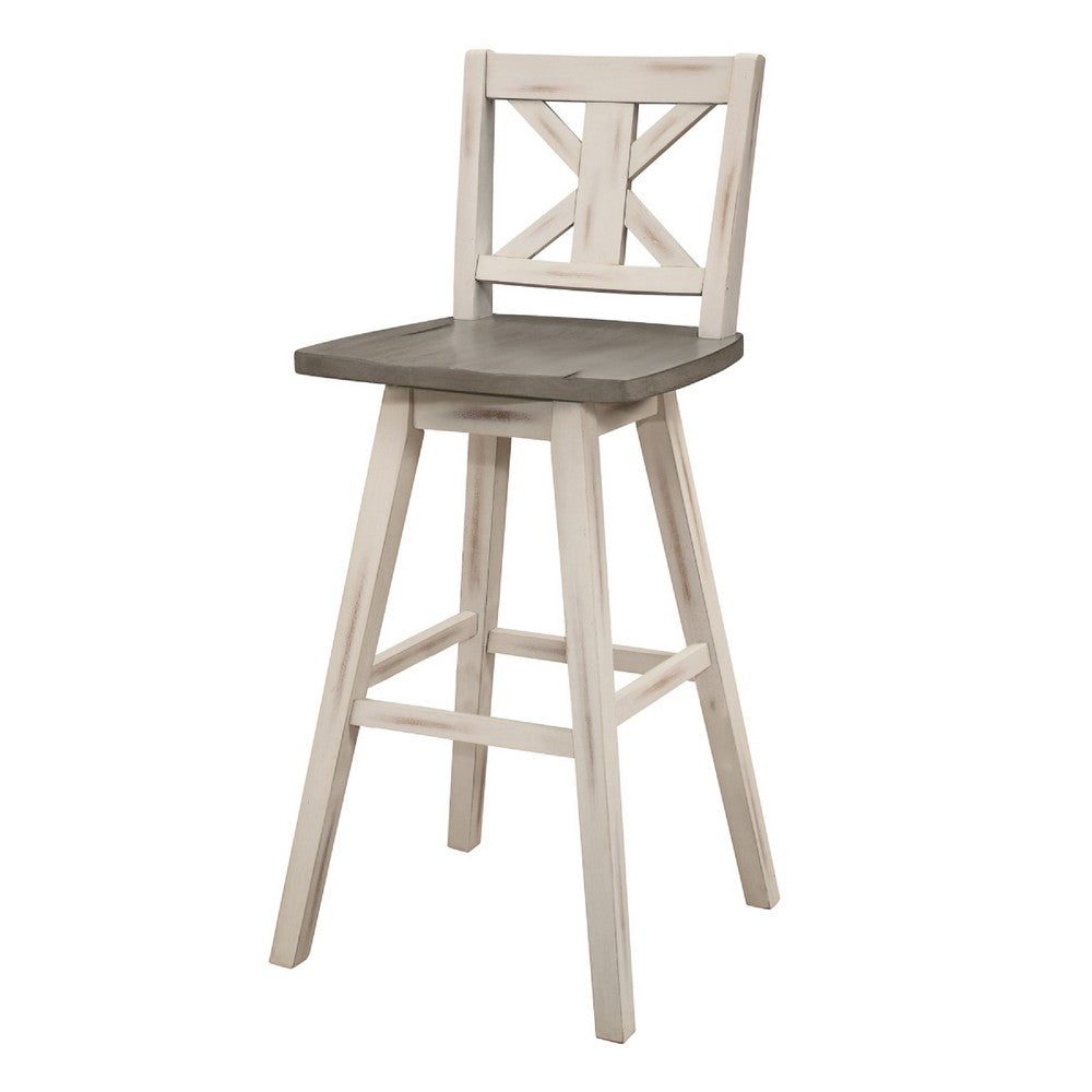 Ati Swivel Pub Height Chair Bar Stool Set of 2 | Distressed Gray and White