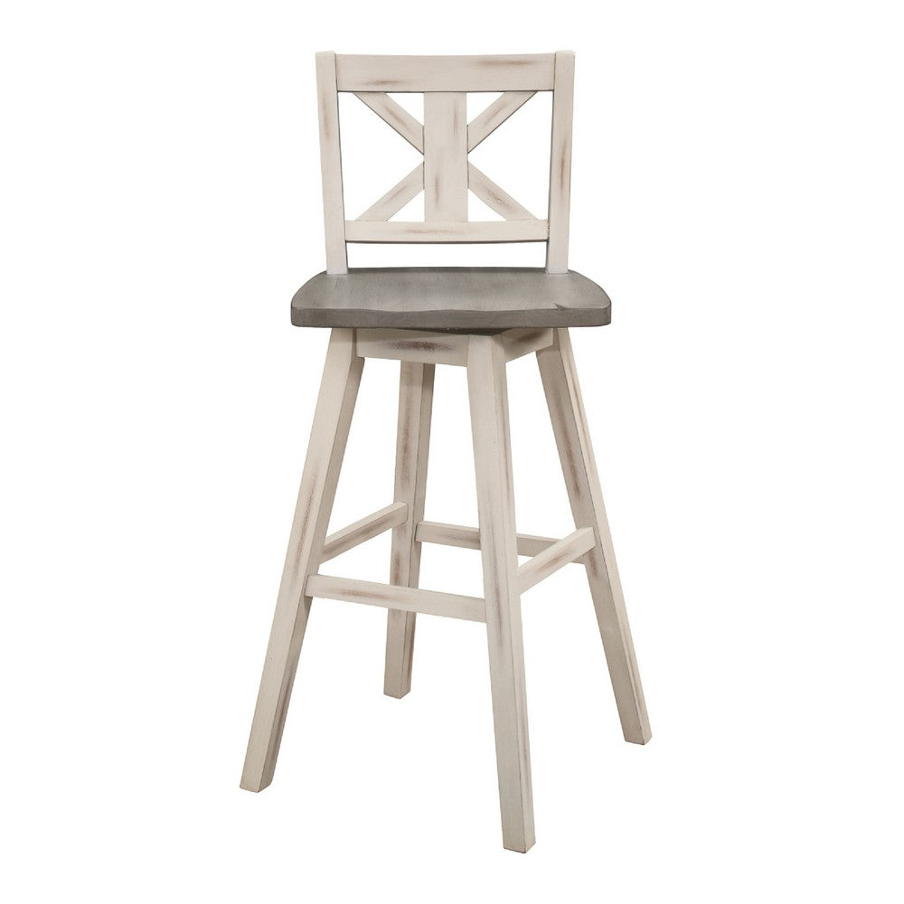 Ati Swivel Pub Height Chair Bar Stool Set of 2 | Distressed Gray and White
