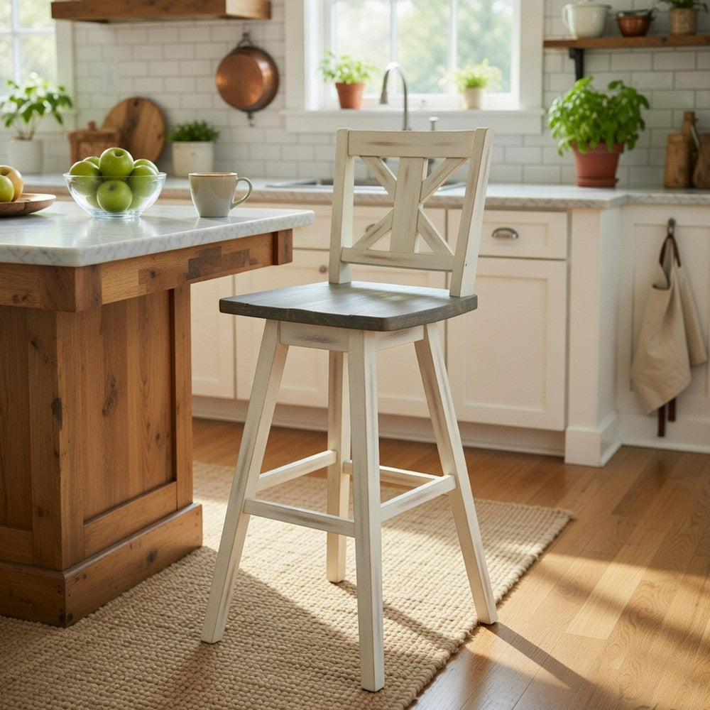 Ati Swivel Pub Height Chair Bar Stool Set of 2 | Distressed Gray and White
