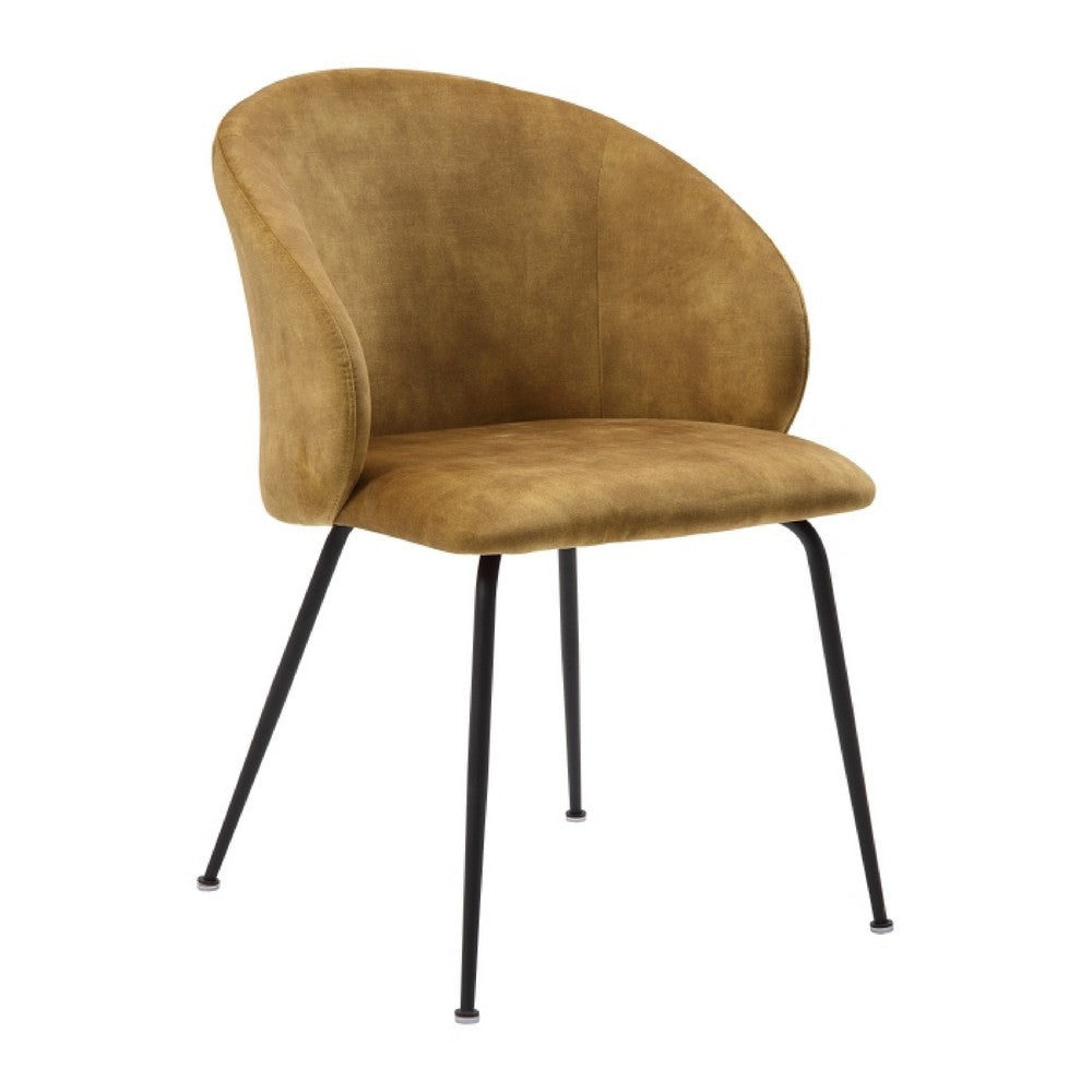 Salie Dining Chair Set of 2 | Curved Back | Mustard Yellow Velvet | Black