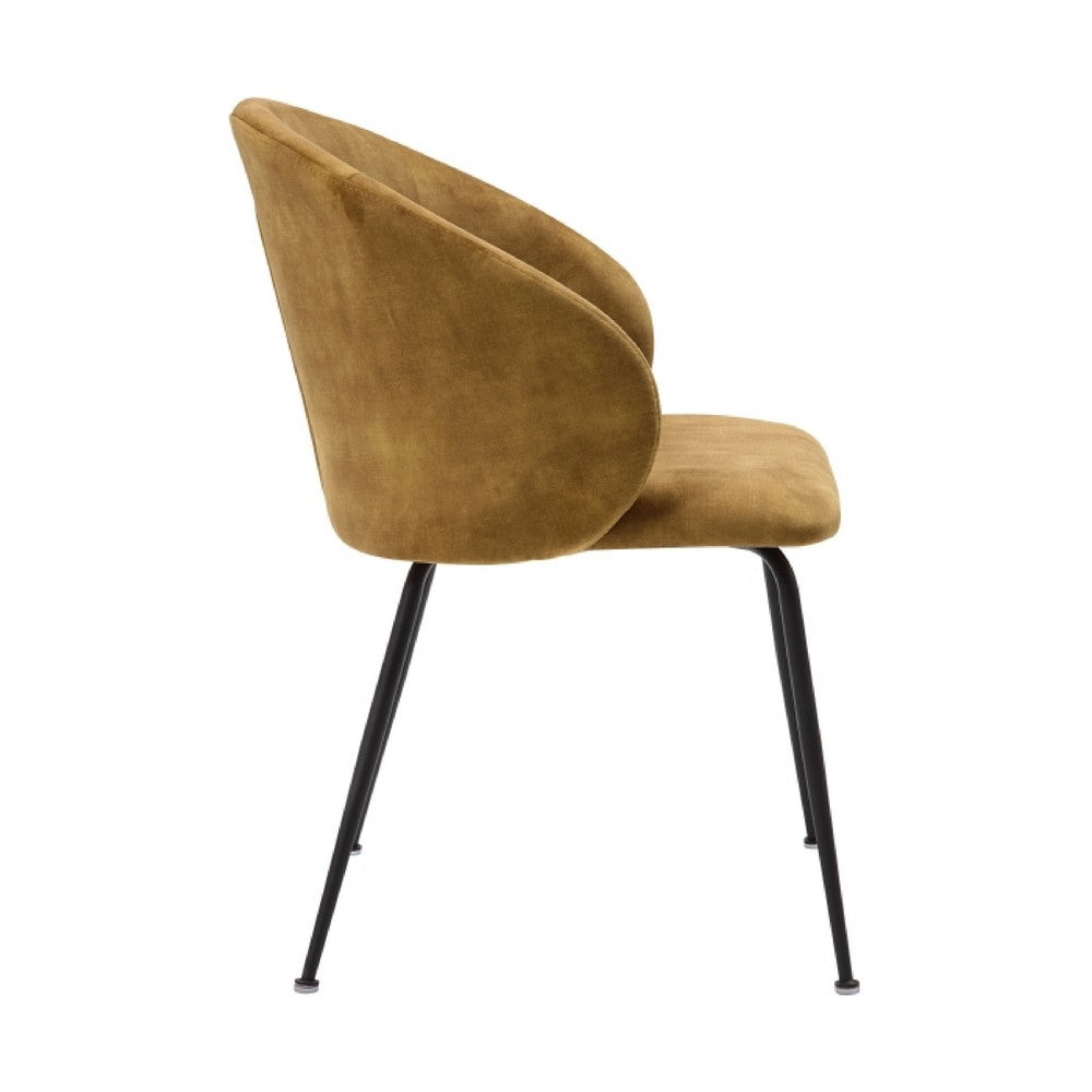 Salie Dining Chair Set of 2 | Curved Back | Mustard Yellow Velvet | Black