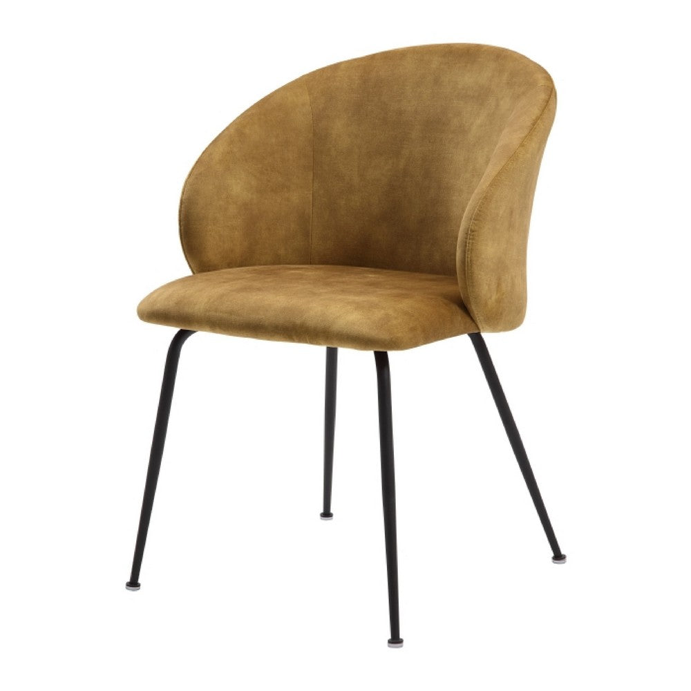 Salie Dining Chair Set of 2 | Curved Back | Mustard Yellow Velvet | Black
