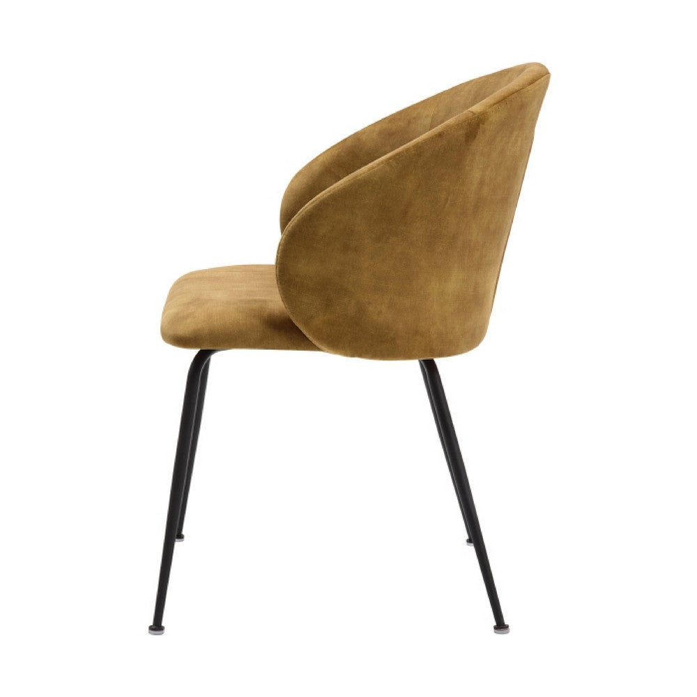 Salie Dining Chair Set of 2 | Curved Back | Mustard Yellow Velvet | Black
