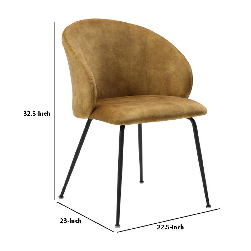 Salie Dining Chair Set of 2 | Curved Back | Mustard Yellow Velvet | Black