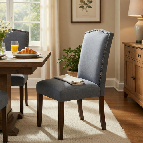 Keya Dining Side Chair Set of 2 | Gray Polyester | Wire Brushed Brown