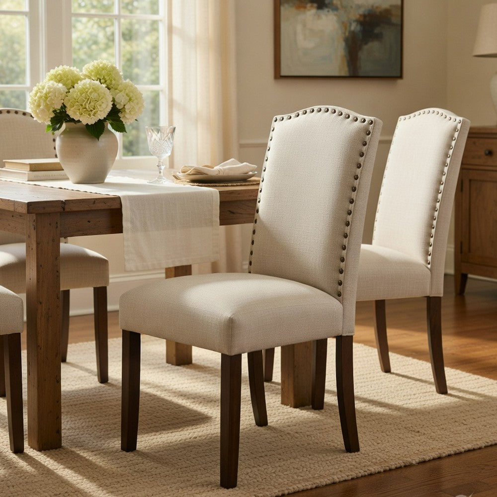 Keya Dining Side Chair Set of 2 | Taupe Polyester | Wire Brushed Brown