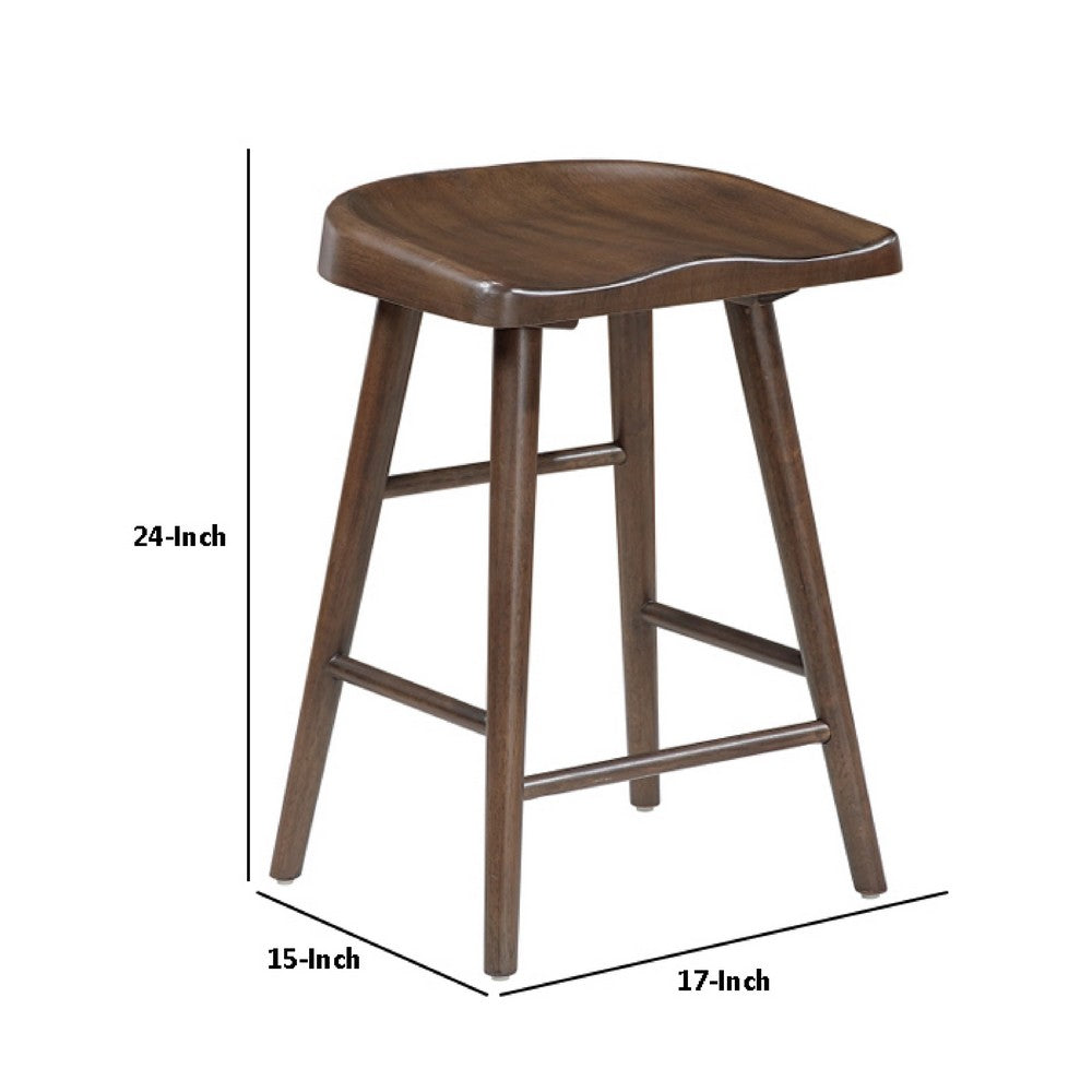 Vira 24" Counter Height Stool Set of 2 | Saddle Seat | Brown Wood