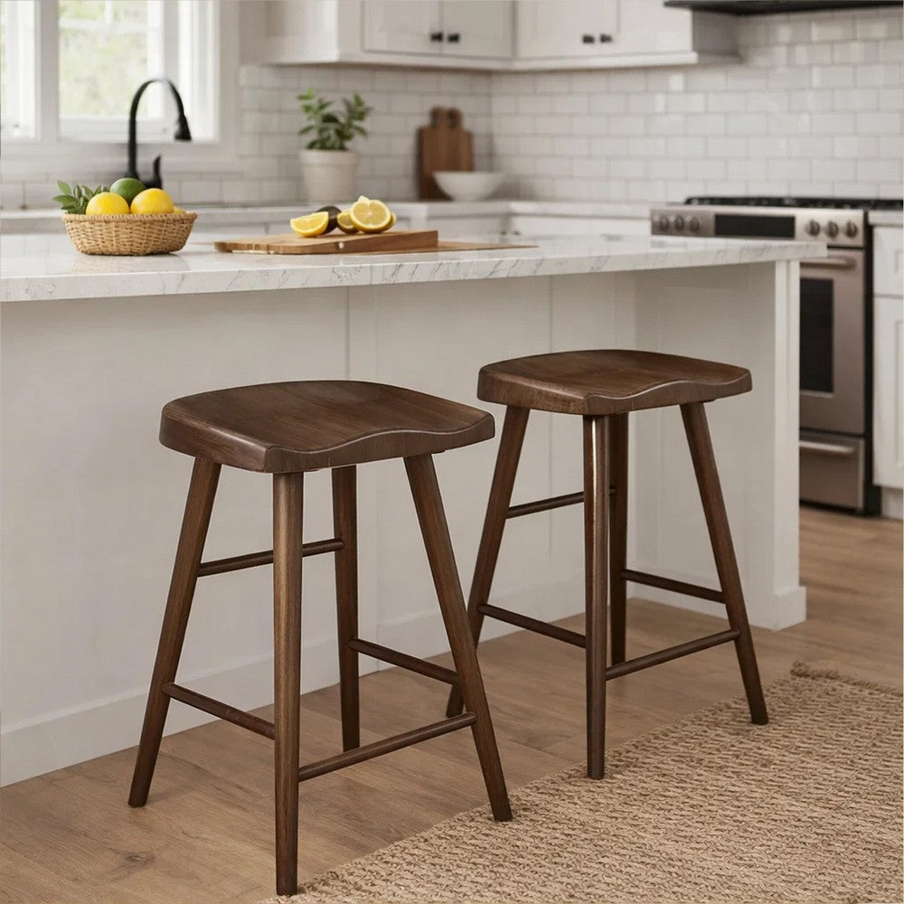 Vira 24" Counter Height Stool Set of 2 | Saddle Seat | Brown Wood