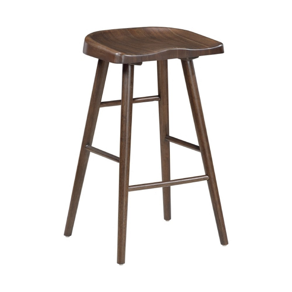 Vira 30" Bar Height Stool Set of 2 | Saddle Seat w Footrest | Brown Wood