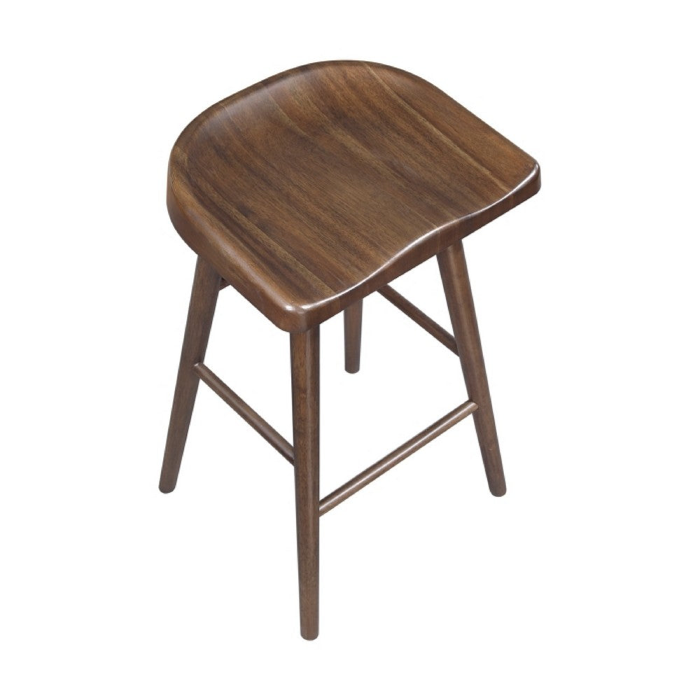 Vira 30" Bar Height Stool Set of 2 | Saddle Seat w Footrest | Brown Wood