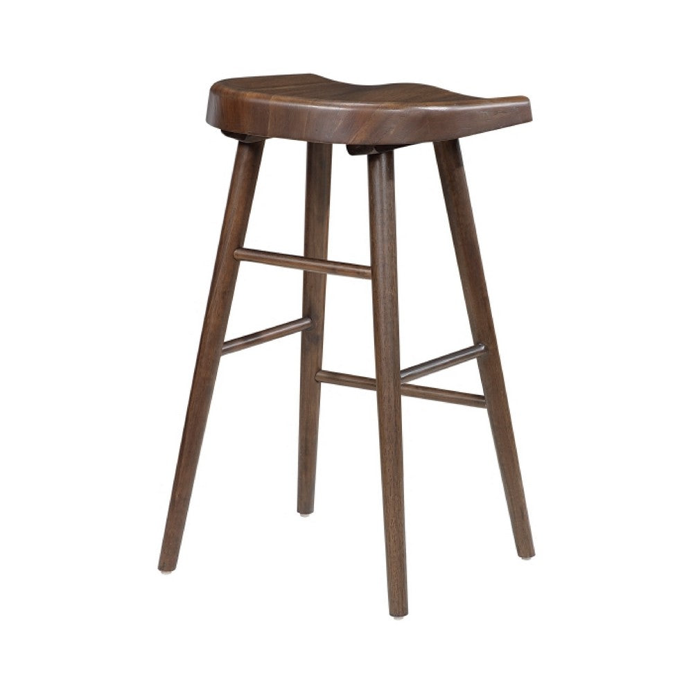 Vira 30" Bar Height Stool Set of 2 | Saddle Seat w Footrest | Brown Wood