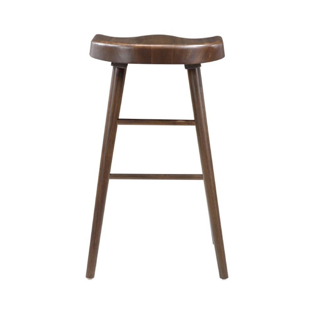 Vira 30" Bar Height Stool Set of 2 | Saddle Seat w Footrest | Brown Wood