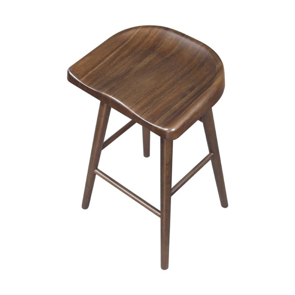 Vira 30" Bar Height Stool Set of 2 | Saddle Seat w Footrest | Brown Wood