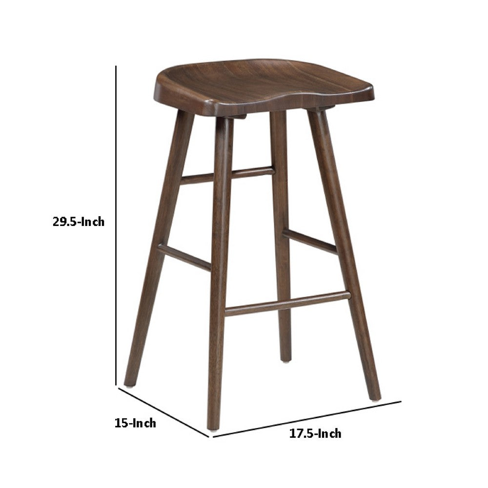 Vira 30" Bar Height Stool Set of 2 | Saddle Seat w Footrest | Brown Wood