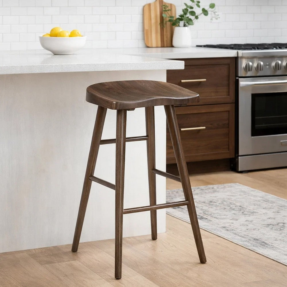 Vira 30" Bar Height Stool Set of 2 | Saddle Seat w Footrest | Brown Wood