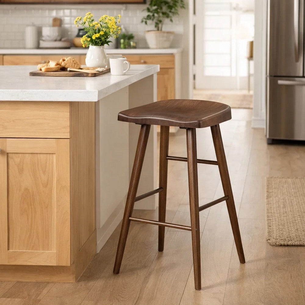 Vira 30" Bar Height Stool Set of 2 | Saddle Seat w Footrest | Brown Wood
