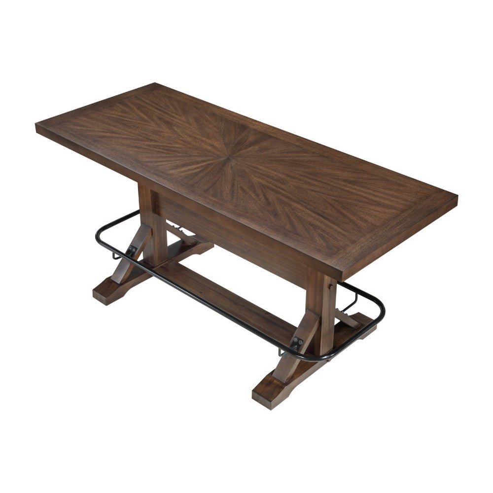 Vira Counter Height Table | Trestle Base | Metal Footrest | Brown Wood 78"