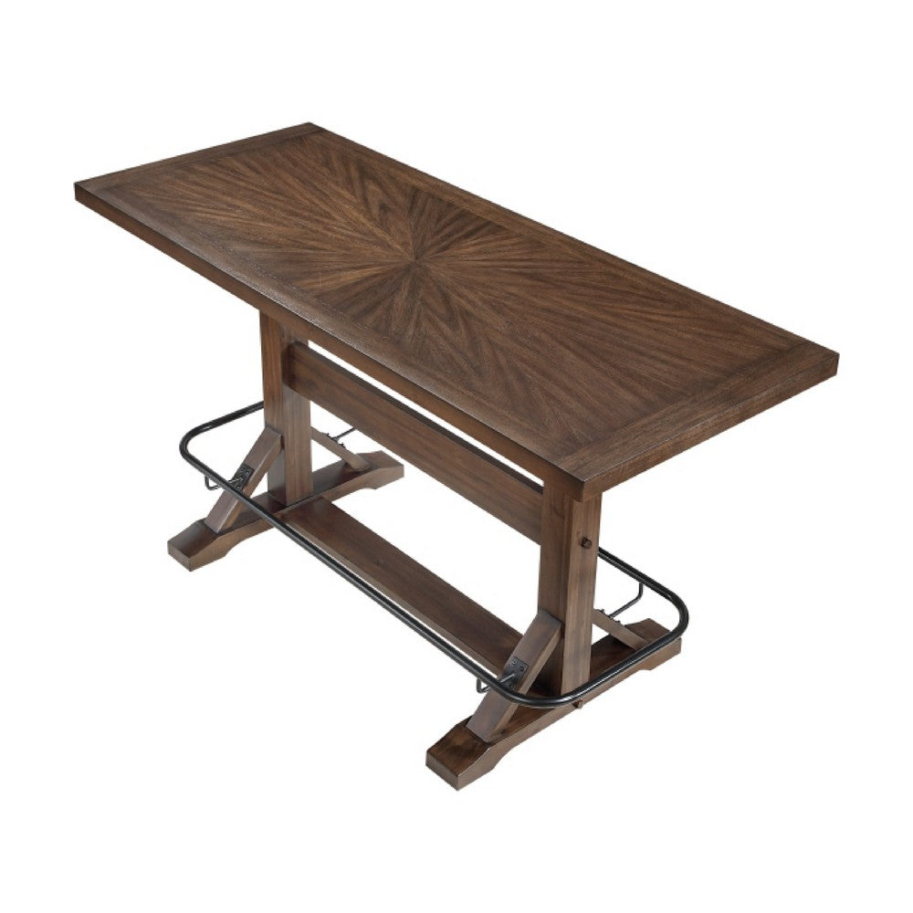Vira Bar Height Pub Table | Trestle Base | Metal Footrest | Brown Wood 78"