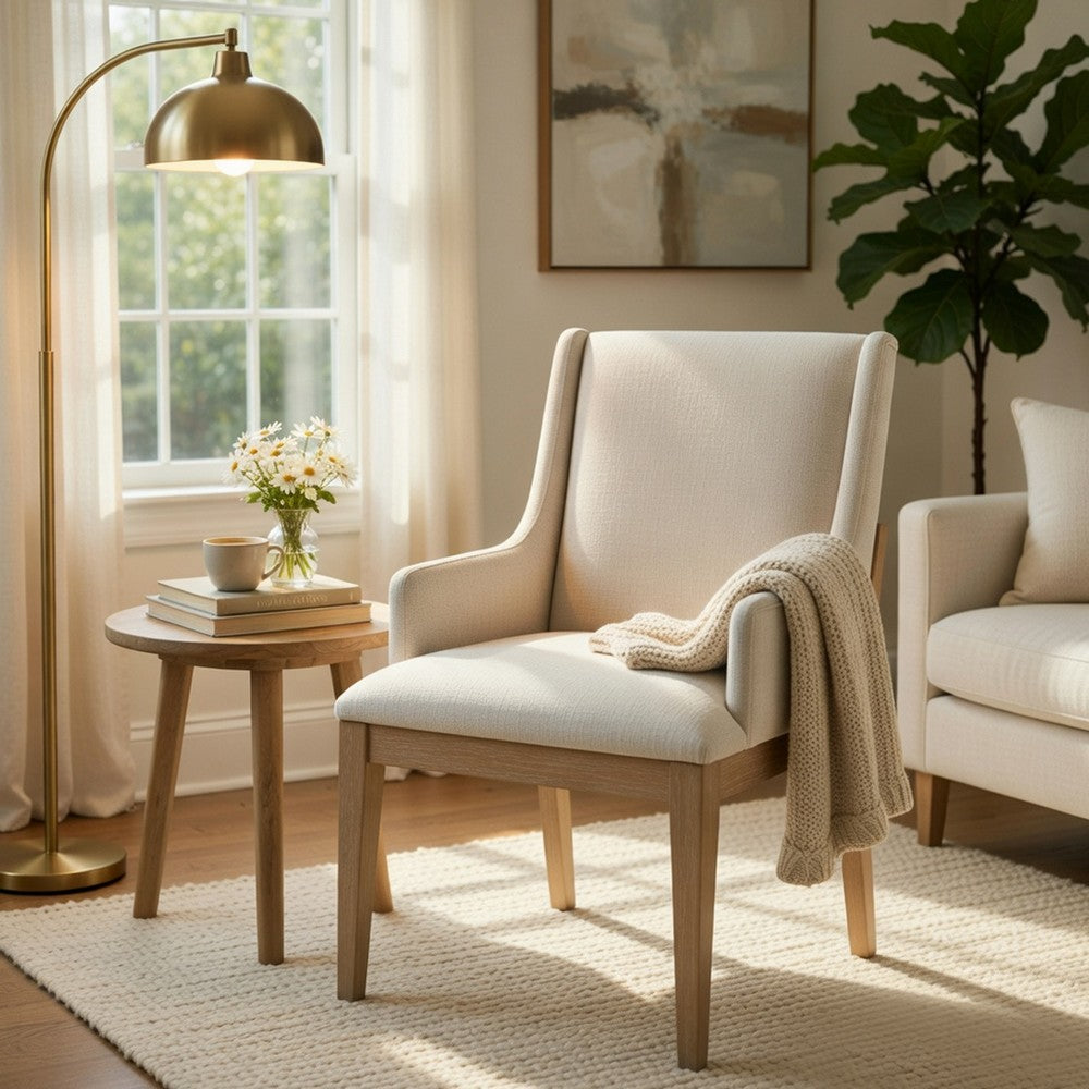 Tuma Wing Dining Armchair Set of 2 | Ivory Polyester | Antique White