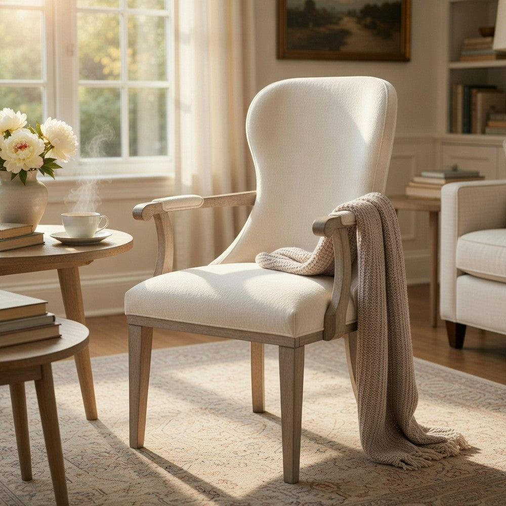 Lofi Wing Dining Armchair Set of 2 | Ivory Felt Polyester | Gray Wood