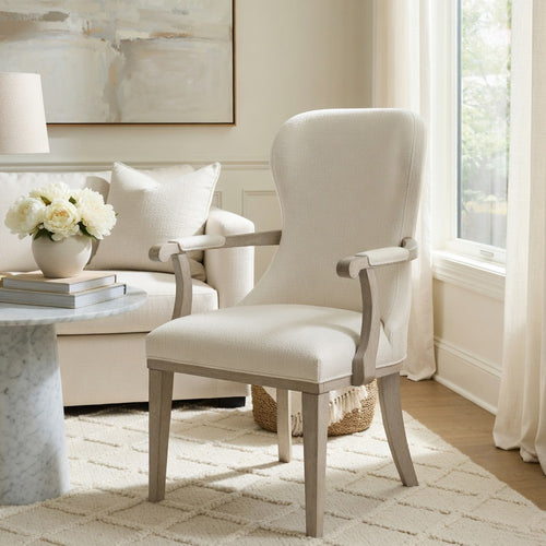 Lofi Wing Dining Armchair Set of 2 | Ivory Felt Polyester | Gray Wood