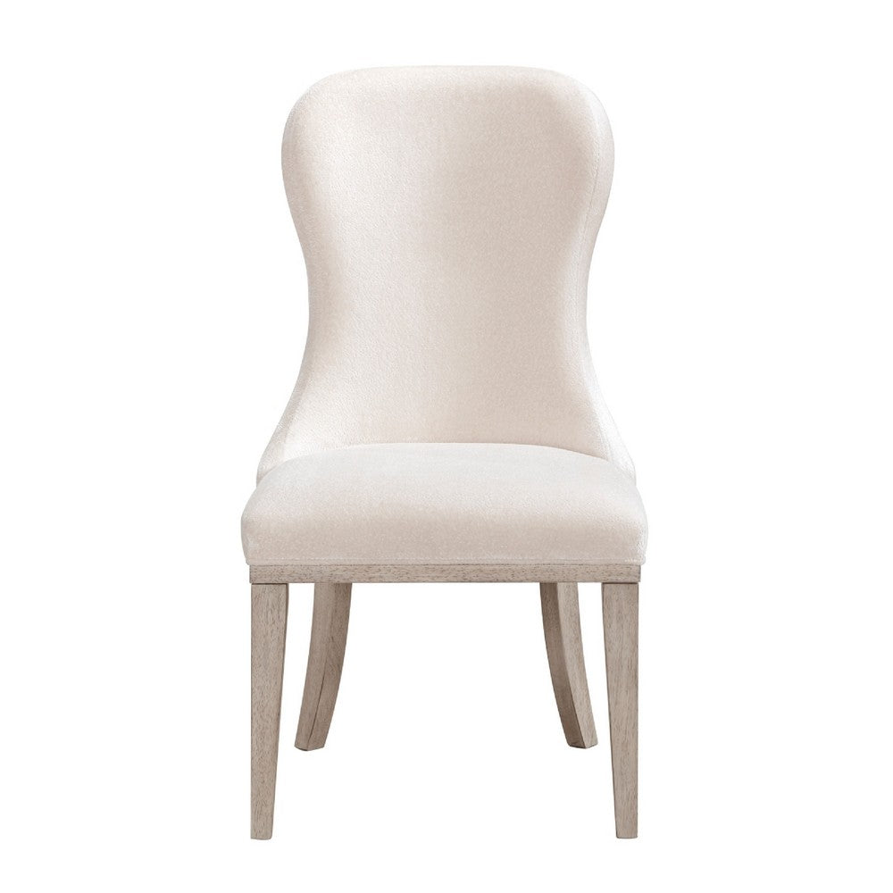Lofi Wing Dining Side Chair Set of 2 | Ivory Polyester | Light Gray Wood