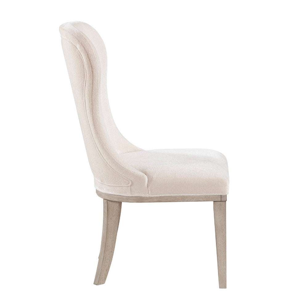 Lofi Wing Dining Side Chair Set of 2 | Ivory Polyester | Light Gray Wood