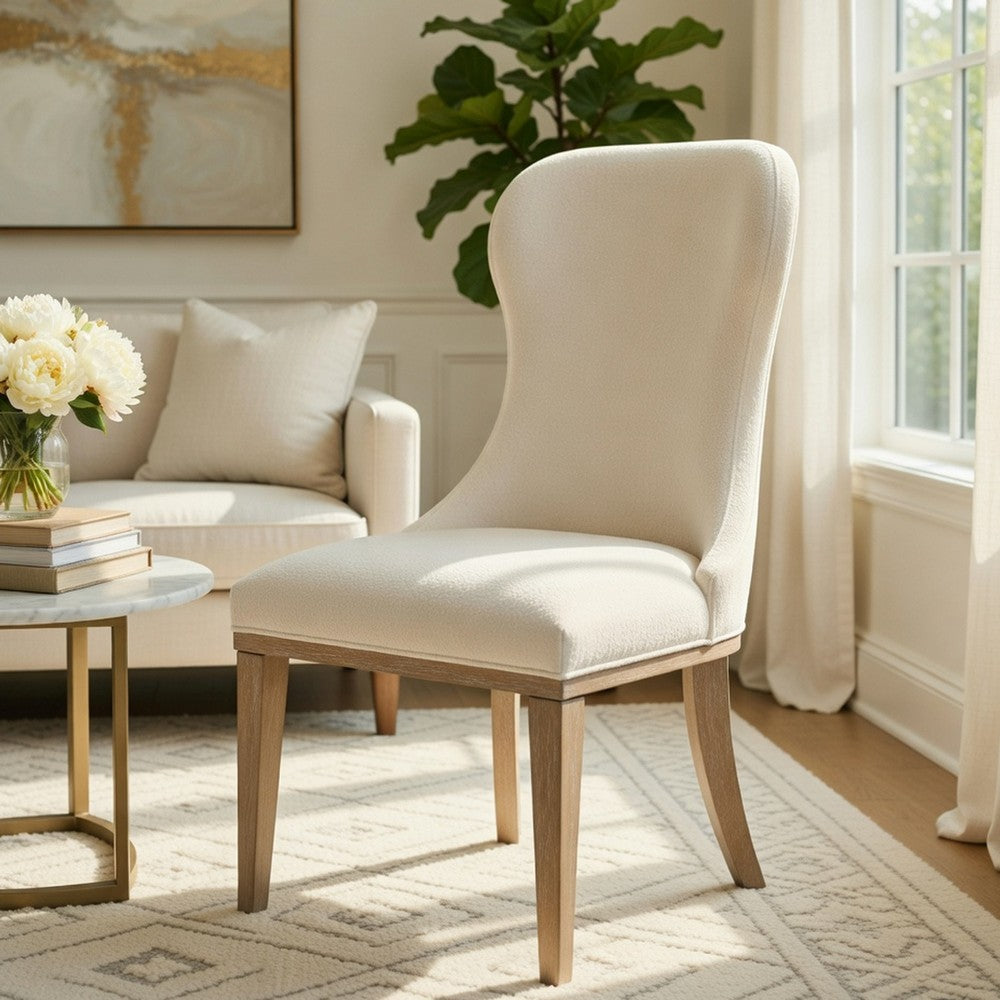 Lofi Wing Dining Side Chair Set of 2 | Ivory Polyester | Light Gray Wood