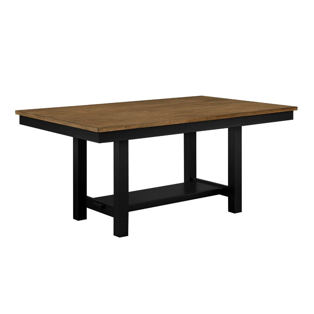 Teny Dining Table w Shelf | Rectangular | Trestle Base | 65" Black and Brown
