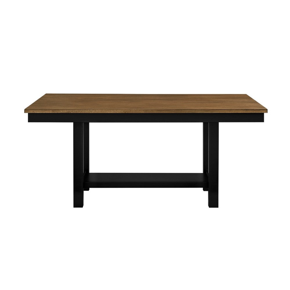 Teny Dining Table w Shelf | Rectangular | Trestle Base | 65" Black and Brown
