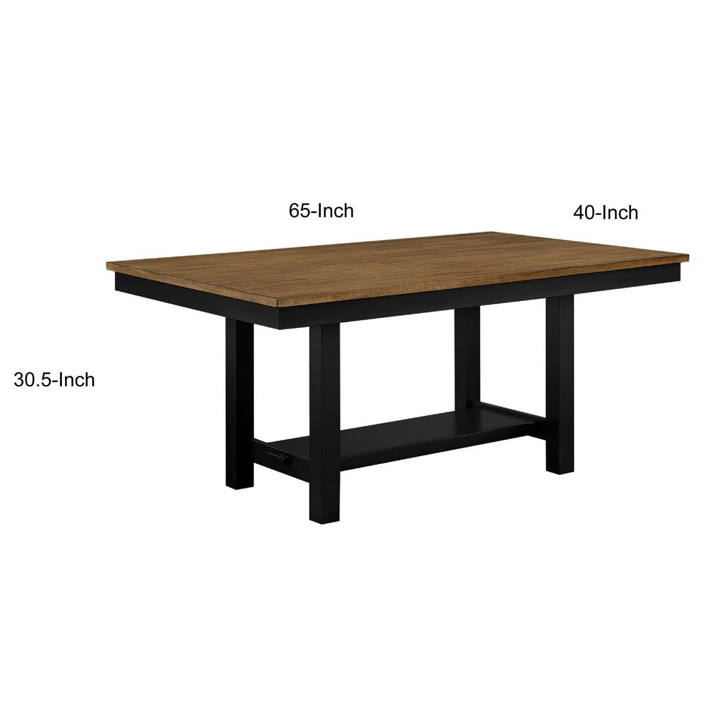 Teny Dining Table w Shelf | Rectangular | Trestle Base | 65" Black and Brown